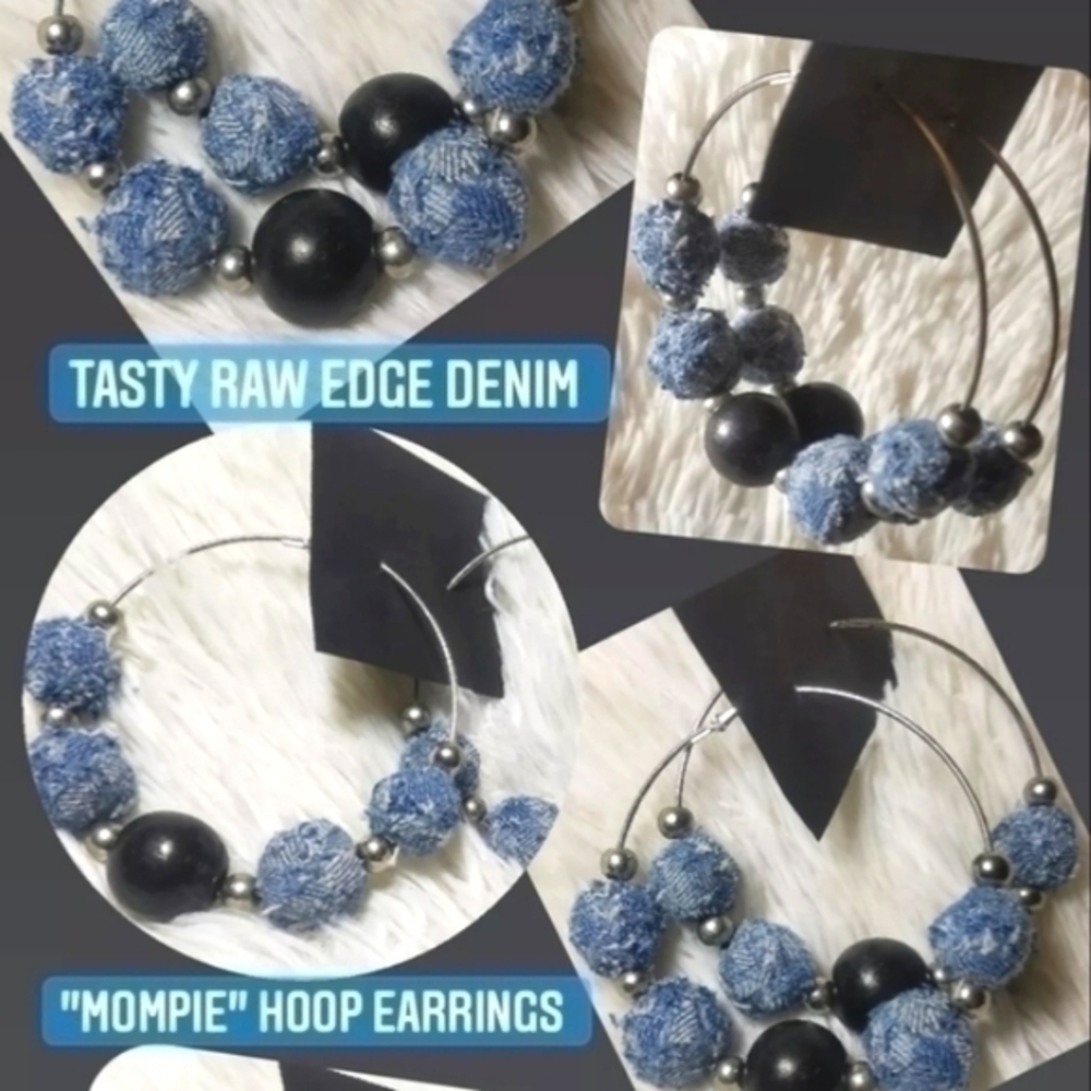 Tasty Raw Edge Denim "Mompie" Hoop Earrings